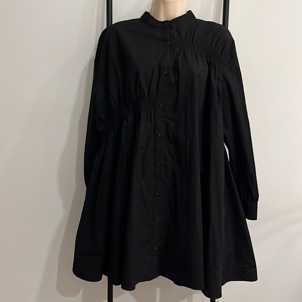 Zara The Etta Black Poplin Baby Doll Button Up Mini Dress Women Size S - Picture 2 of 8